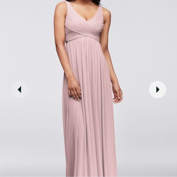 David's Bridal NWT  Style F15933 Guava Long Mesh Dress Cowl Back Detail Size 4 - Picture 3 of 11